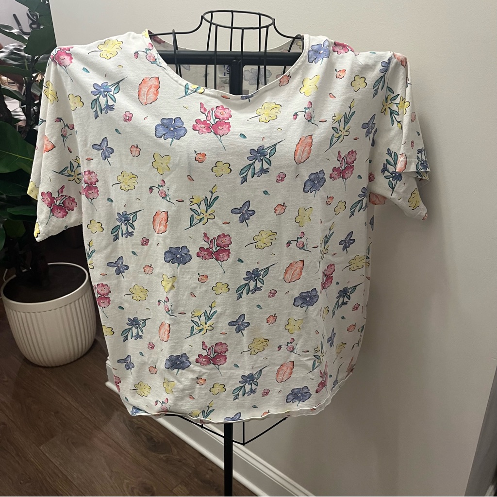 Just My Size Floral Short Sleeve Top - Multicolor On White